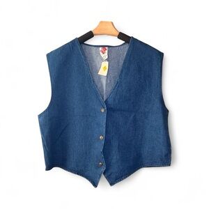 Vintage Blue Denim Vest with Button Closure